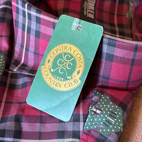 Rule 18 *NWT* Men's Bobby Jones Dark Red Tartan Plaid Skull Sport Golf Shirt - Picture 9 of 10